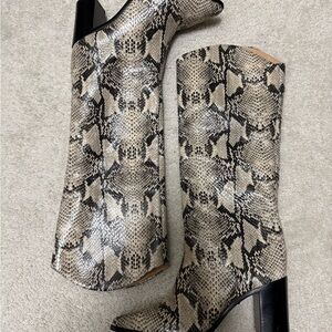 SCHUTZ Snakeskin Heeled Boots - Black and Cream